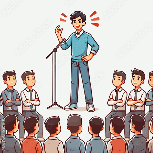 Man Gives a Speech to Audience Wearing Formal Attire Illustration