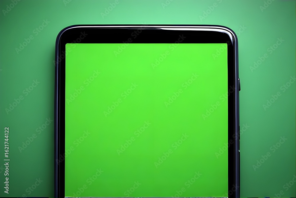 Modern smartphone with vibrant green screen ready for custom content creation and editing Modern smartphone with vibrant green screen ready for custom content creation and editing