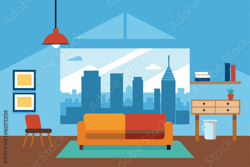 open loft with modern furniture and city view   (1).eps