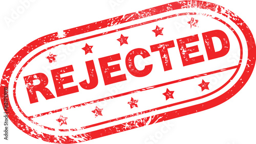 A red rejected rubber stamp with stars and distressed texture on a white background illustration