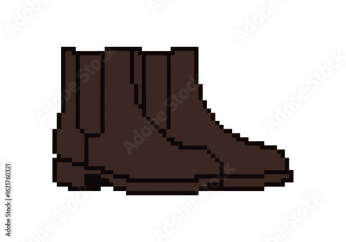 Pixelated Brown Leather Chelsea Boots Illustration, Retro Style