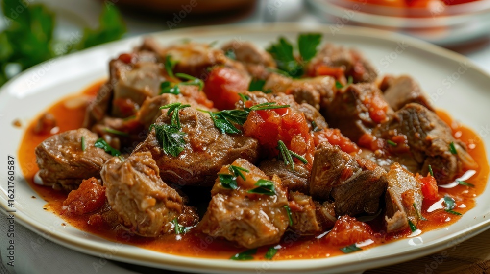 Fototapeta premium Hearty tomato meat dish