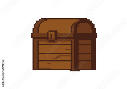 Pixelated Brown Wooden Treasure Chest with Metal Latch Detail