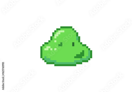 Pixelated Green Slime Character for Retro Gaming