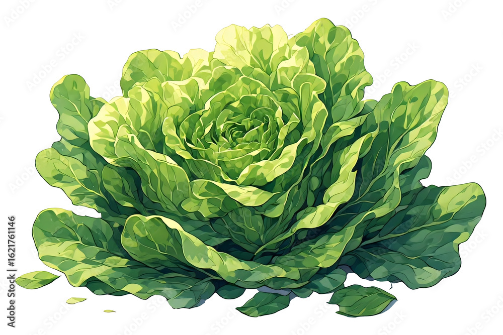 Fototapeta premium Isolated background image,hand drawn style drawing of a Fresh spinach and green lettuce leaves,white background PNg
