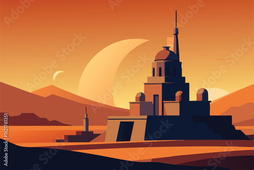 city skyline at sunset