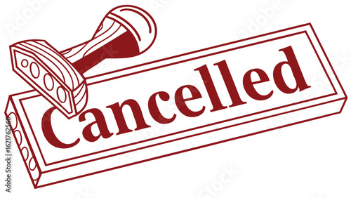 Illustration of a rubber stamp with the word cancelled in red ink on a white background image design
