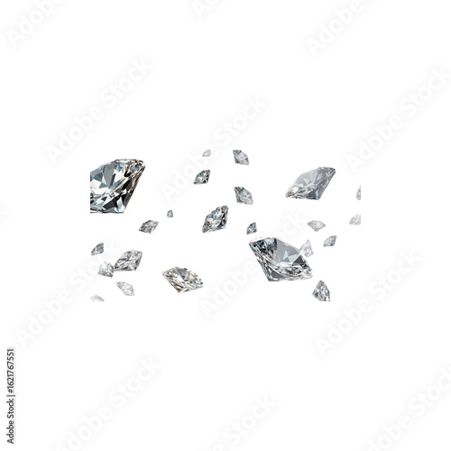 Shiny Sparkling Diamonds Falling in Motion Isolated on White Background