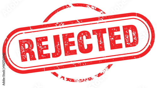 A red rejected stamp with a grungy texture and a red border on a white background illustration