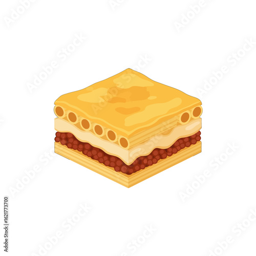 A delectable, layered pastitsio casserole, showcasing pasta, meat sauce, and creamy béchamel.