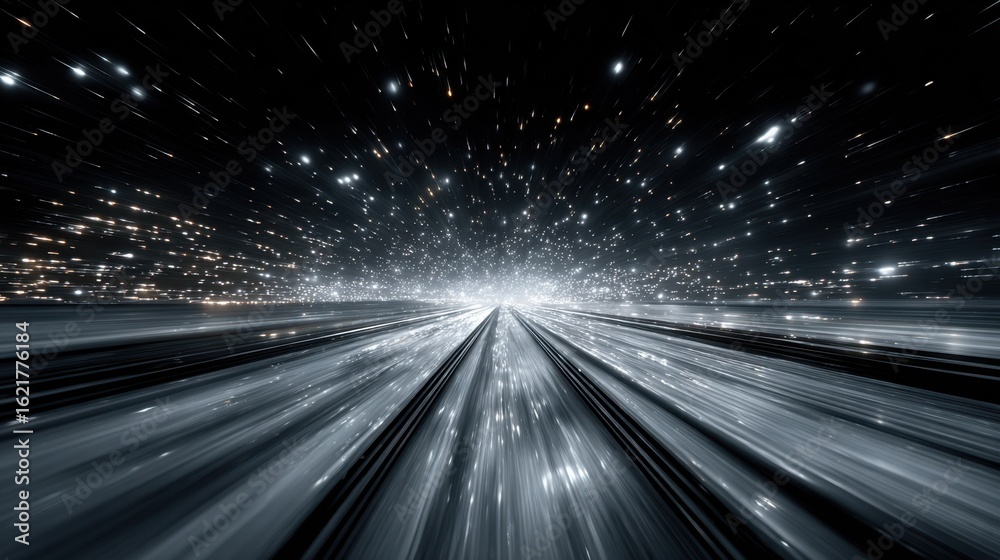 Fototapeta premium Abstract light tunnel representing quantum computing speed and parallel state execution