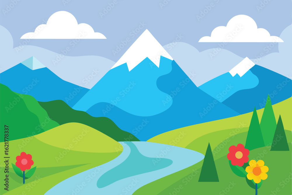 Obraz premium summer landscape with mountains and clouds