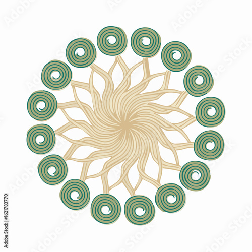 moonthread floral emblem with soft twists in midnight green and vanilla, elegant botanical vector with gentle curves and layered texture