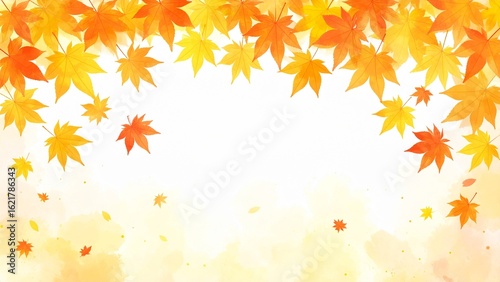 Wallpaper Mural おしゃれな水彩風紅葉の葉の背景素材 16:9サイズ AI生成素材 Torontodigital.ca