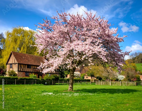 Spring blossoms, a charming English countryside scene