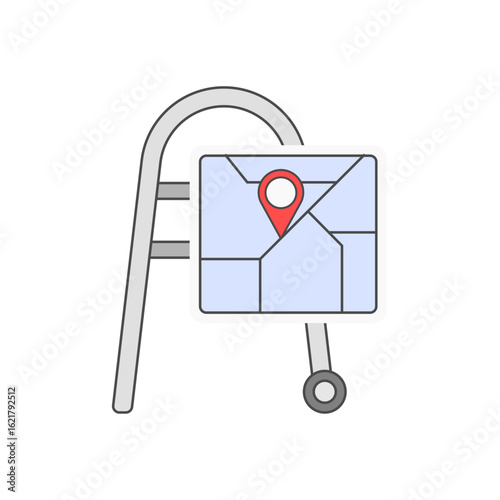Smart Walker with Navigation Aid icon showing walker frame and GPS screen—ideal for mobility tech, elder navigation tools, and senior assistive devices.