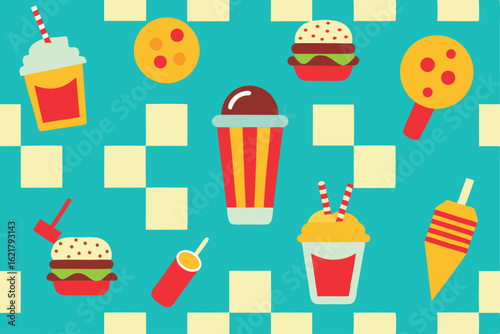 seamless retro diner pattern  milkshake  burgers   (3).eps