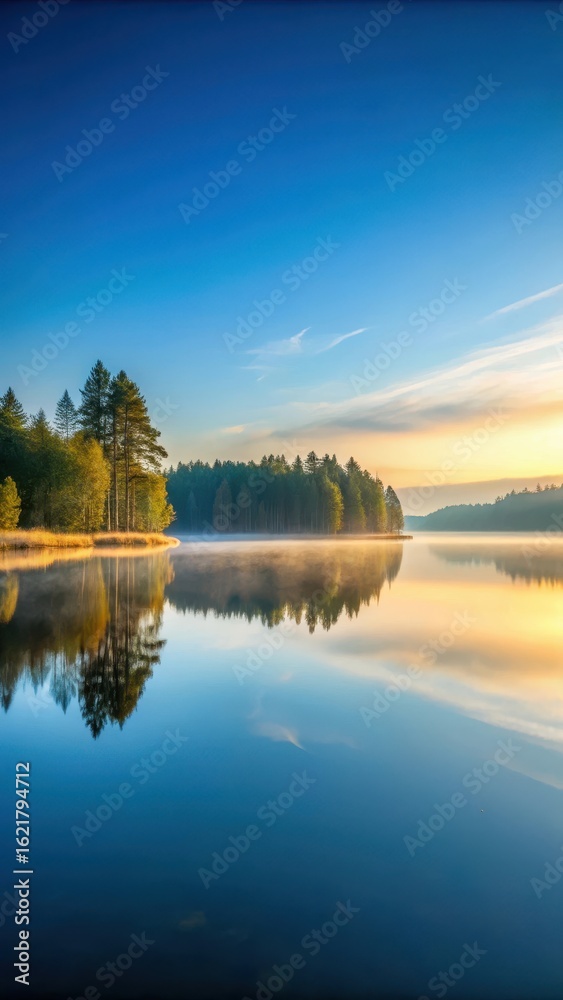 Obraz premium Panoramic shot of Lake Czchowskie at dawn