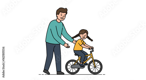 Father teaching daughter to ride a bike