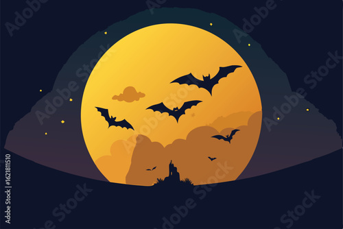 halloween background with moon and bats