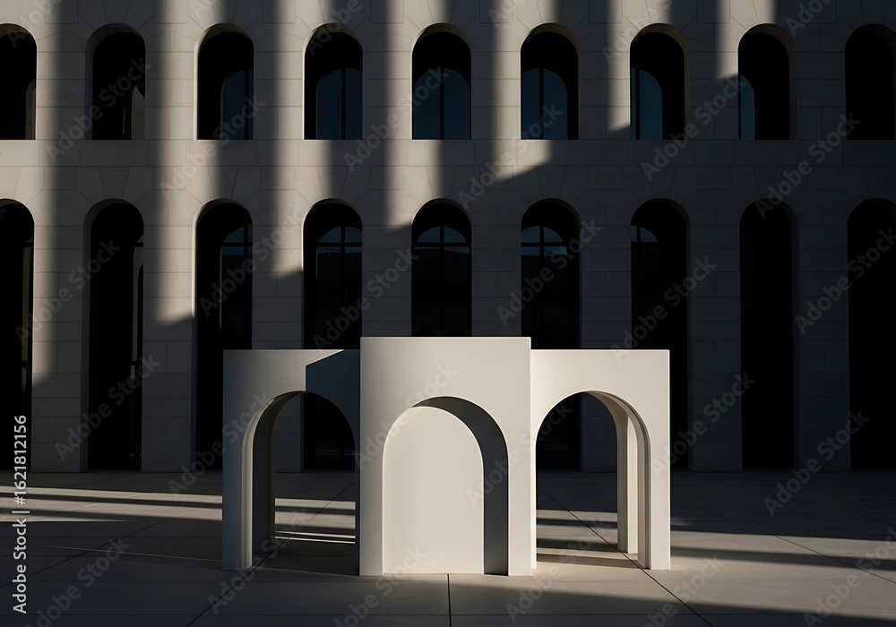 Fototapeta premium Architectural composition with arches casting shadows a minimalist aesthetic creates visual interest