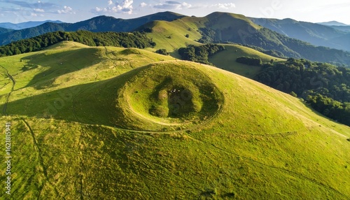 Fototapeta Naklejka Na Ścianę i Meble -  Aerial view green hills mountain landscape scenic with summer day.