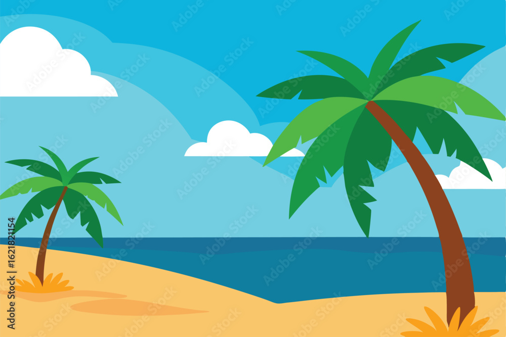 Fototapeta premium tropical beach with palm trees and sun
