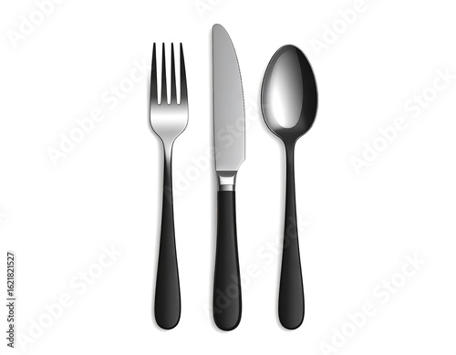 Silverware set, fork, knife, spoon, black handles