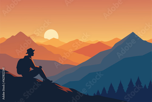 silhouette of a man sitting on a mountain