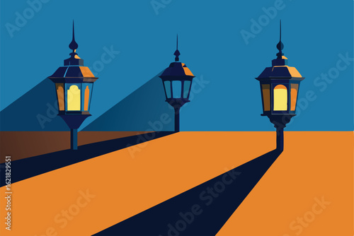 lanterns casting shadows on a patterned background.eps