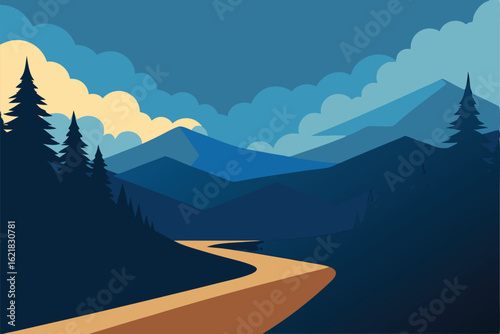 overcast sky above a forest trail  .eps