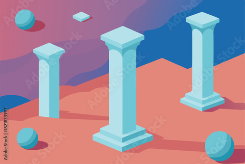 smooth marble 3d pillars in surreal floating envir.eps