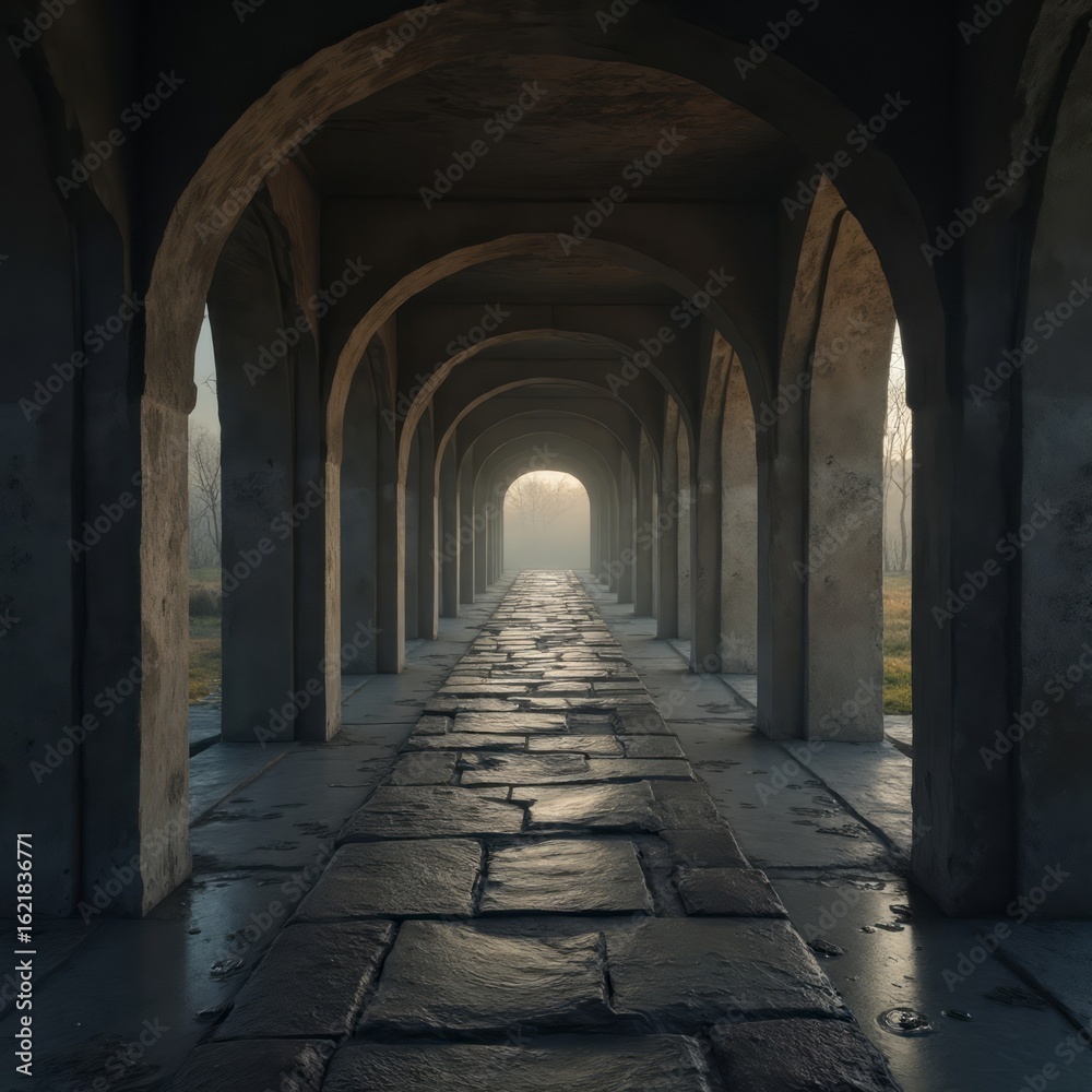 Fototapeta premium Old Stone Corridor with Natural Lighting
