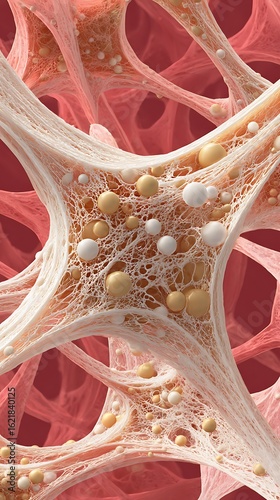 Microscopic view of bone tissue with osteocytes and marrow