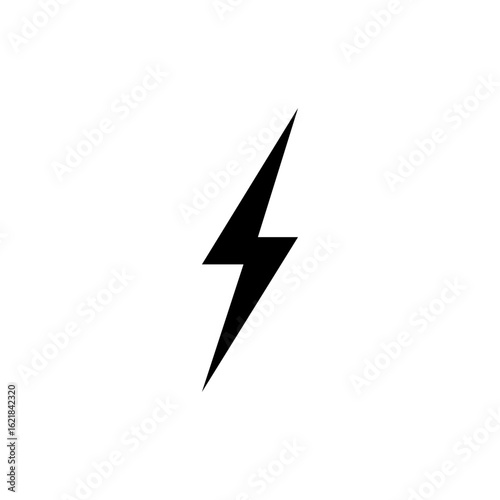 A vector illustration of a minimalist black lightning icon on a white background. Suitable for use as a symbol for electricity, energy, power, or speed in graphic design or technology applications.
