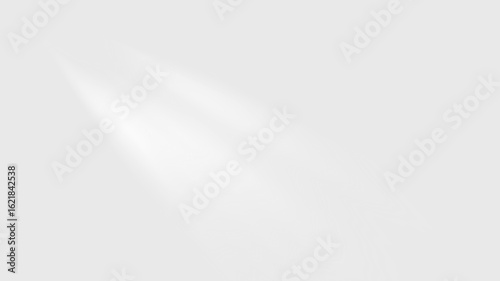 Abstract spotlight effect casting two soft, white beams from the top left corner, great for minimalist design or dramatic lighting on a transparent background