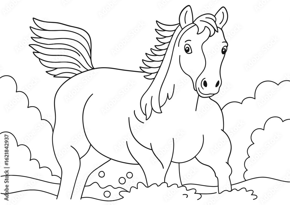 Fototapeta premium Horse coloring page printable for kids activity and creative fun