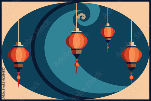 lanterns arranged in a spiral pattern with decorat (1).eps