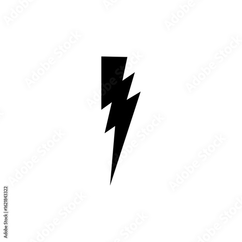 A vector illustration of a minimalist black lightning icon on a white background. Suitable for use as a symbol for electricity, energy, power, or speed in graphic design or technology applications.