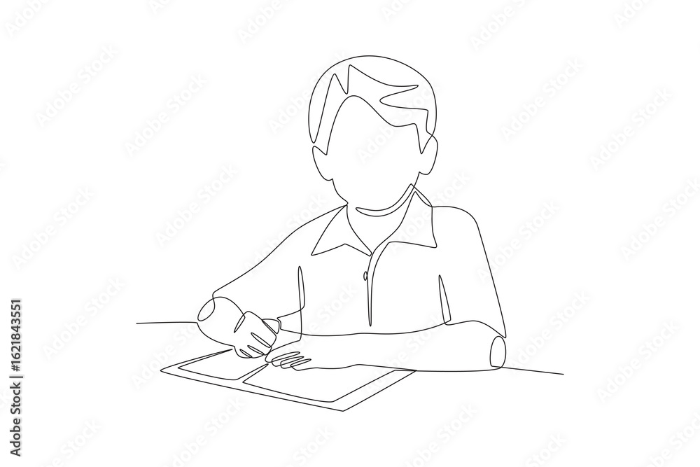 Student reading in classroom concept one-line drawing Student reading in classroom concept one-line drawing