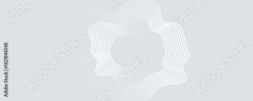 Abstract white geometric lines glowing on a gray background. Modern shiny blue wave circle line pattern.