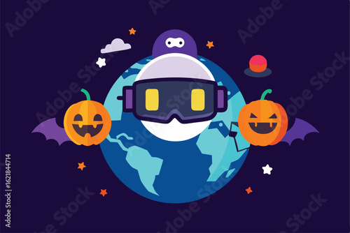 vr world with halloween avatars  .eps