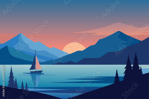 sailing boat in the mountains