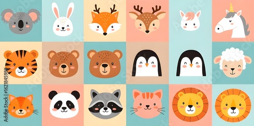 Adorable Cartoon Animals for Kids and Babies, Perfect for Nursery Posters, Baby Room Wall Art, Cute Greeting Cards, Child Friendly Decor, and Whimsical Illustration Collections