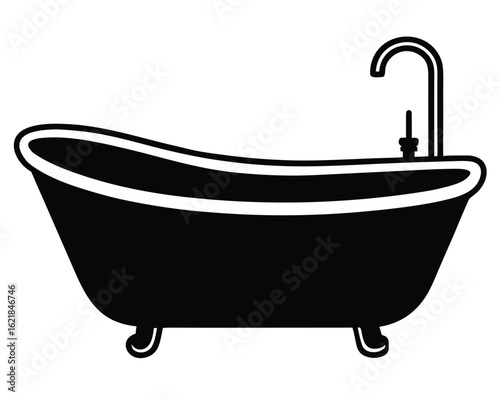 A black and white bathtub is ready for a relaxing soak, isolated on white background Ai Generated