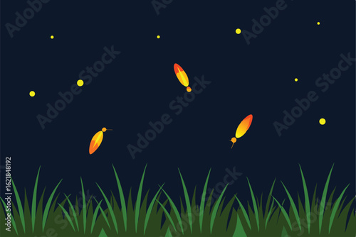 firefly swarm creating glowing trails over grass  .eps