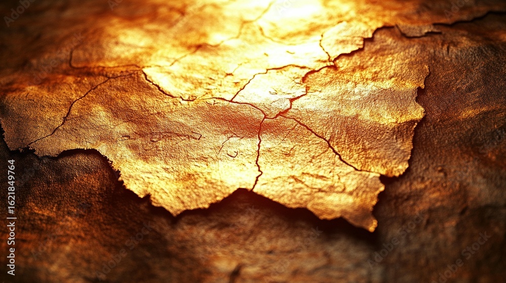 Fototapeta premium Cracked, golden, textured map