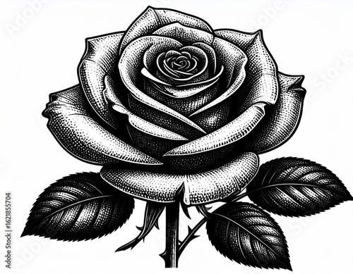 Detailed black and white rose