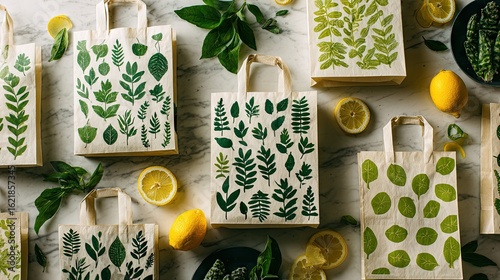 Eco-friendly tote bags with leaf patterns