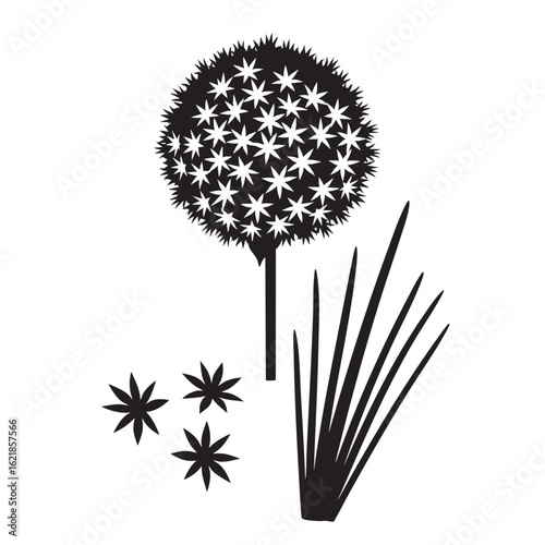 Iconic Chive Blossom and Leaf Bold Silhouette Set